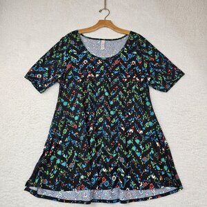 LulaRoe Simply Comfortable Shirt Women's Large Black Red Blue Organic Floral